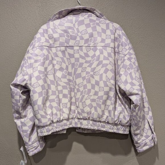 NWT- ASOS * Printed Faux Leather Bomber Jacket in Lilac * Size 12 - Picture 8 of 13